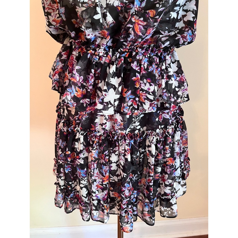 MISA Los Angeles Fleur Black Floral Ruffle Tiered Mini Dress Small - Picture 6 of 8